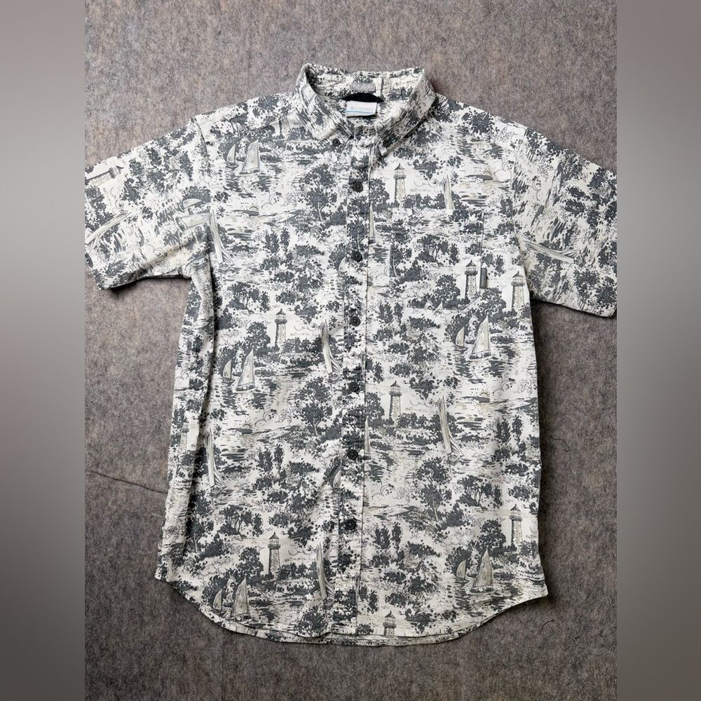 Columbia‎ Men’s S Shirt Nautical Print Lighthouse Sailboat Short Sleeve